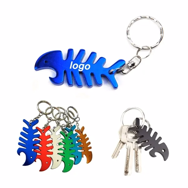 Custom Aluminum Fish Bone Bottle Opener with Key Chain — Coastal Brand Promo