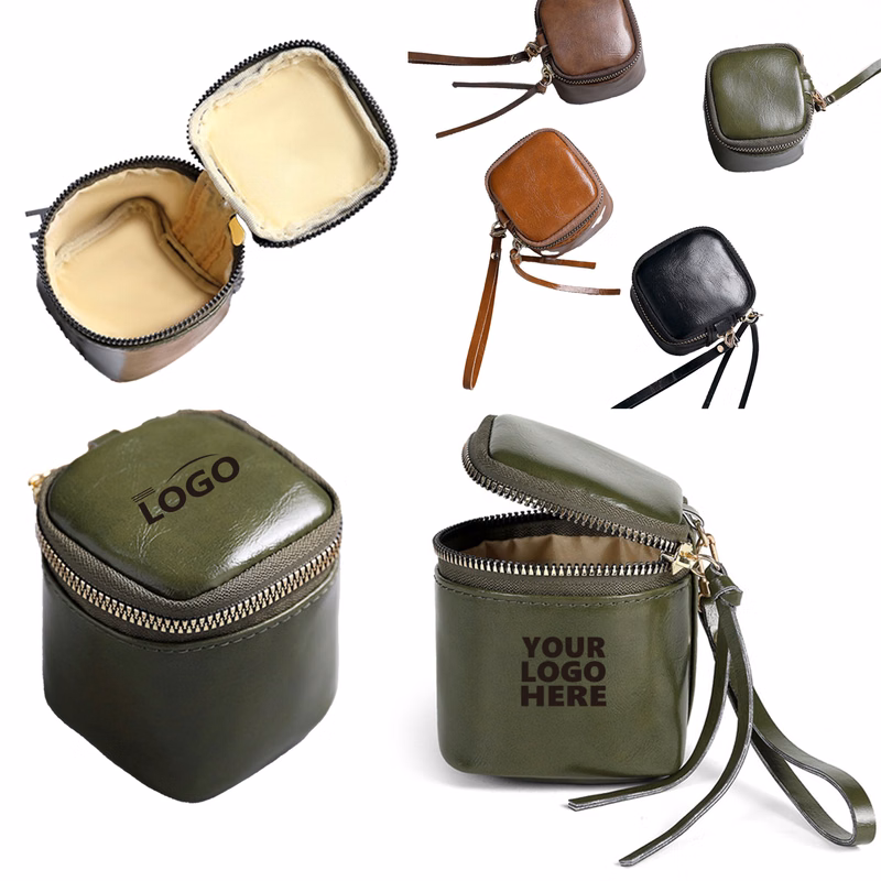Niche Oil Wax PU Leather Coin And Lipstick Organizer