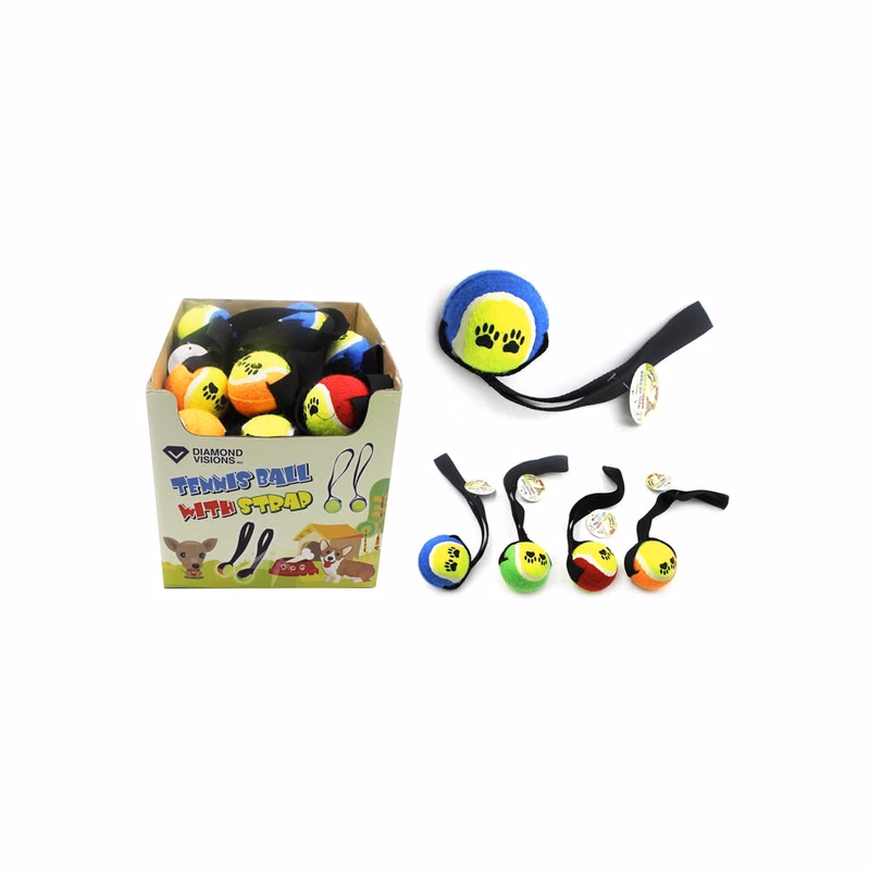 Dog Toy Tennis Balls w / Straps - Assorted