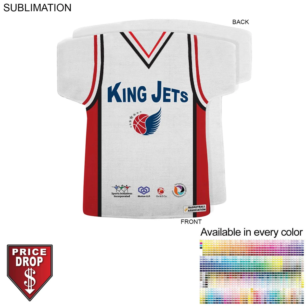 Basketball Jersey Shape Microfiber Dri-Lite Terry Keepsake Towel, 18x17, Sublimated Front Side 1