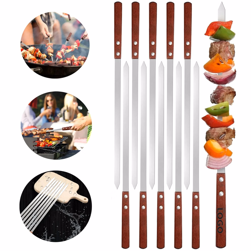 Stainless Steel Wooden Handle Barbecue Skewers