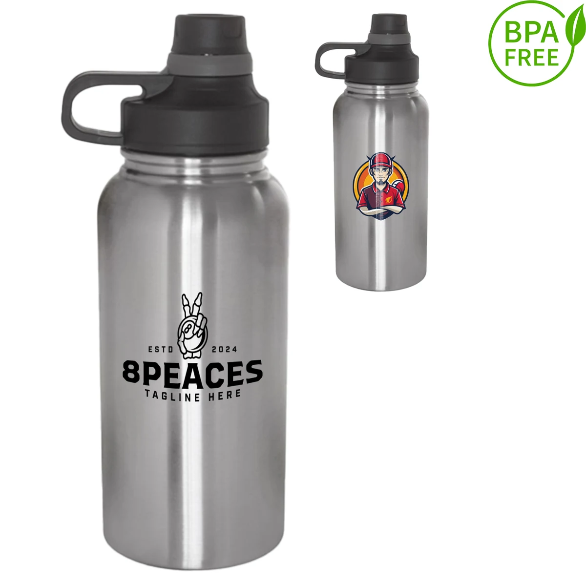 32 oz BPA free Vacuum Stainless Steel Water Bottle w/ Handle, custom water bottle with logo imprint 1