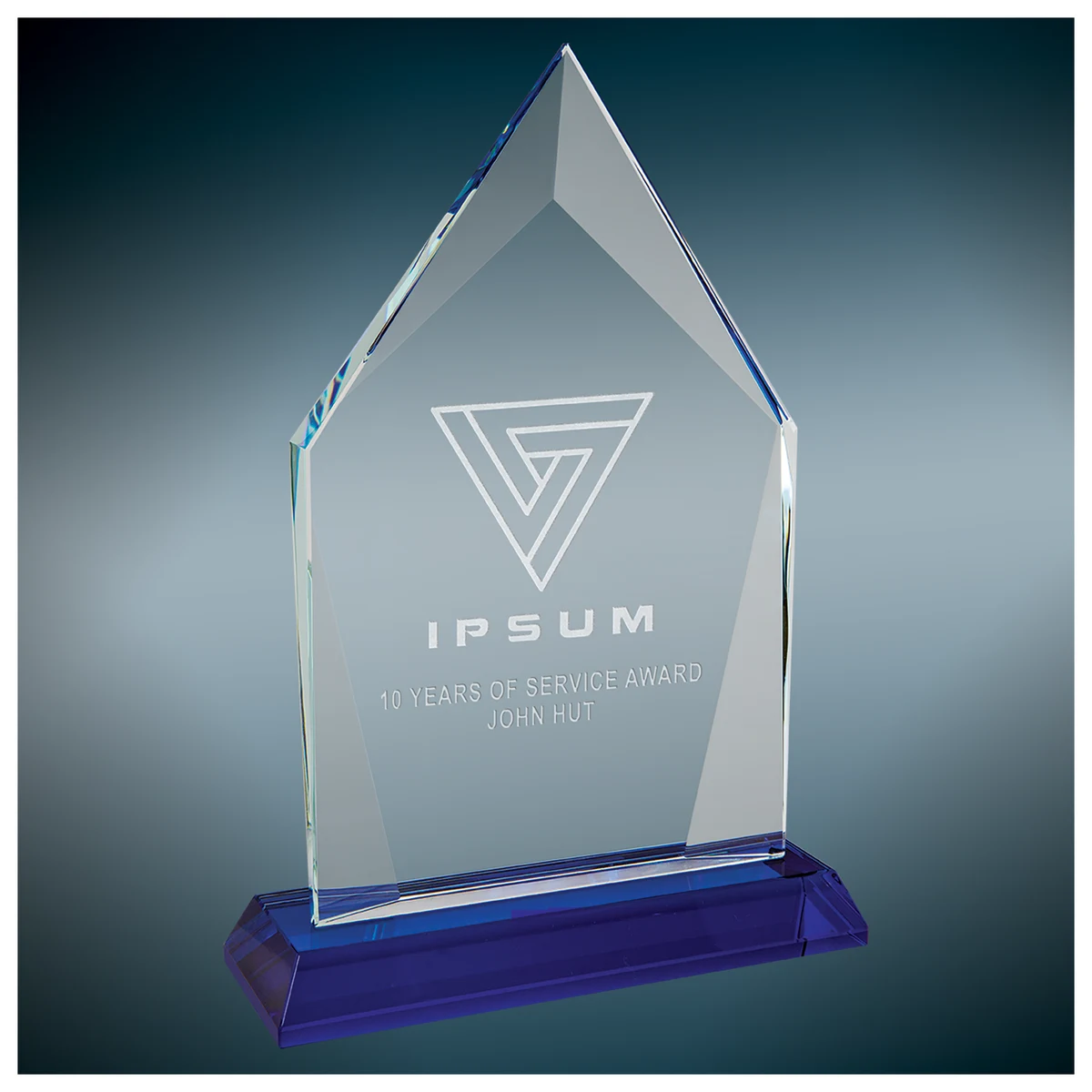 8 1/2" Diamond Halo Glass Award w/Blue Base 1