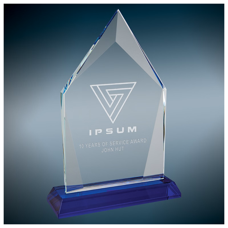8 1/2" Diamond Halo Glass Award w/Blue Base