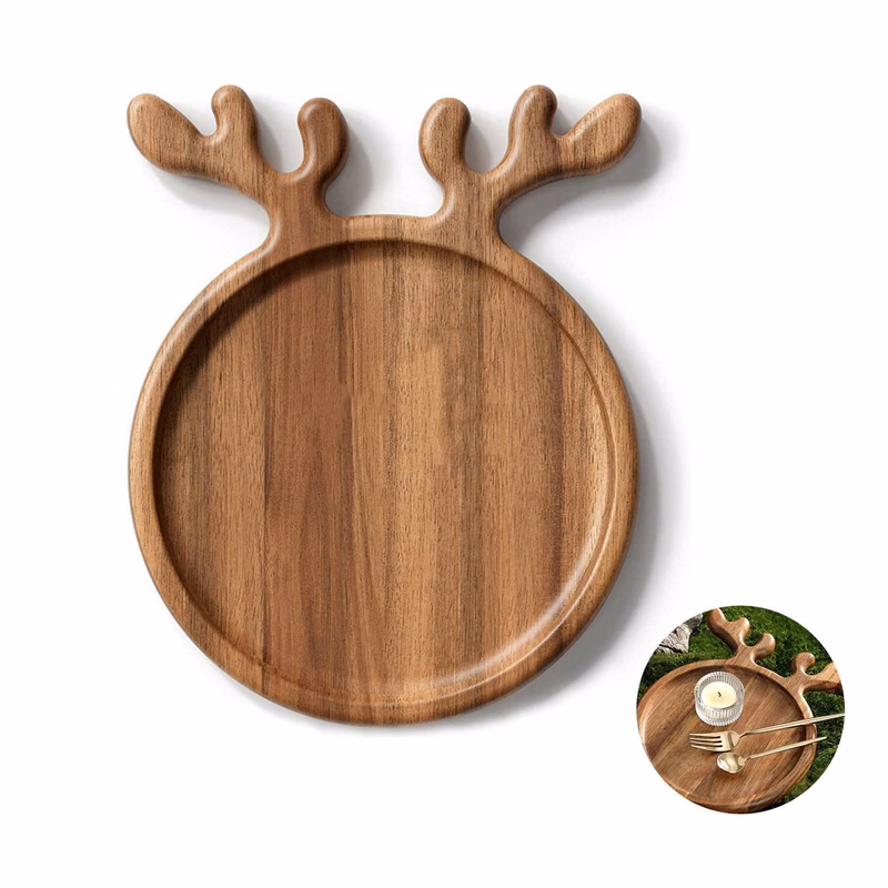 Rustic Wood Serving Platter w/ Antler Handle