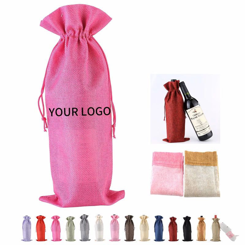 Linen Wine Drawstring Bag Practical for Gifting