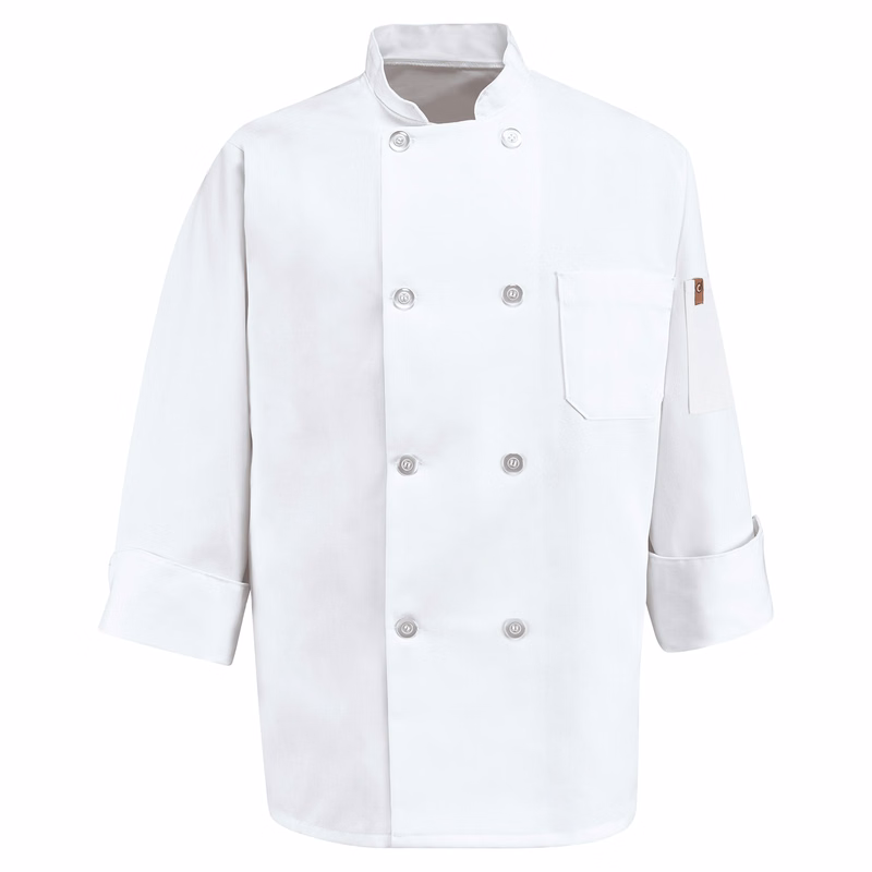 Red Kap® Eight Pearl Button Chef Coat with Thermometer Pocket