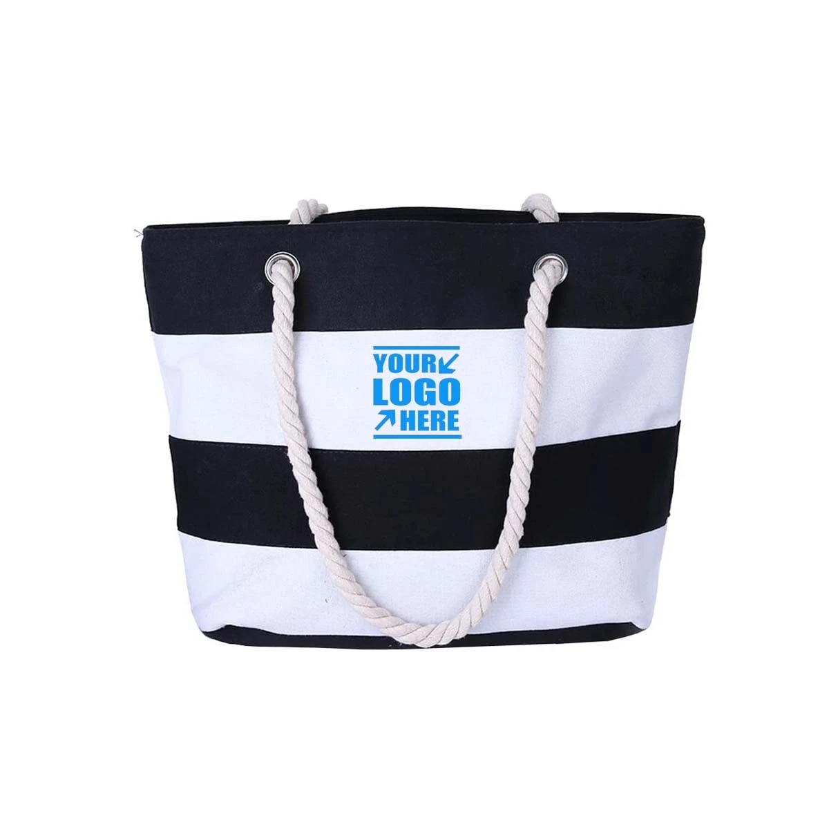 Canvas Tote Beach Bag With Zipper, custom tote bag with logo imprint 1