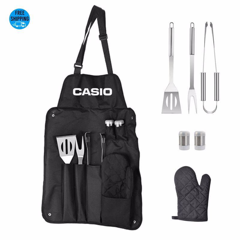 6-Piece BBQ Tool Set with Apron - OCEAN
