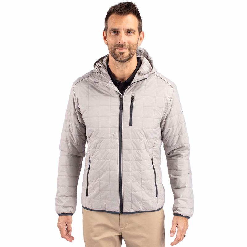 Cutter & Buck Rainier Recycled Insulated Puffer Mens Full Zip Hooded Jacket
