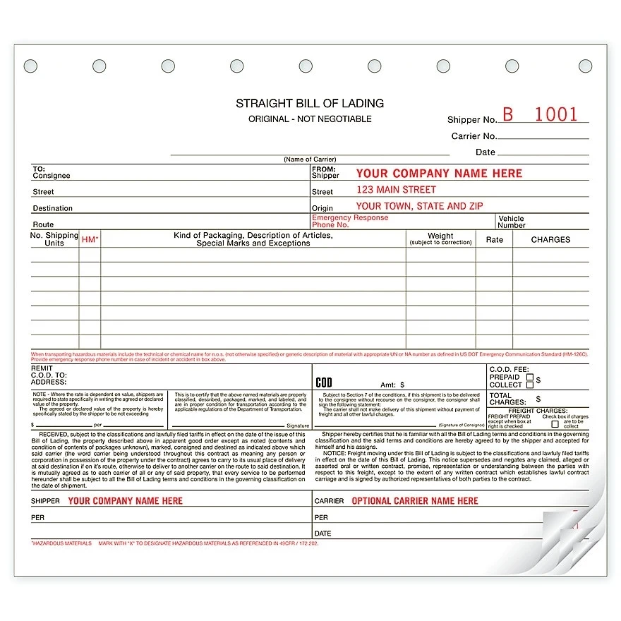 Bills Of Lading, Carbonless, Small 1