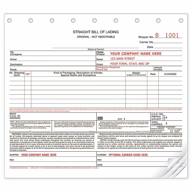 Bills Of Lading, Carbonless, Small