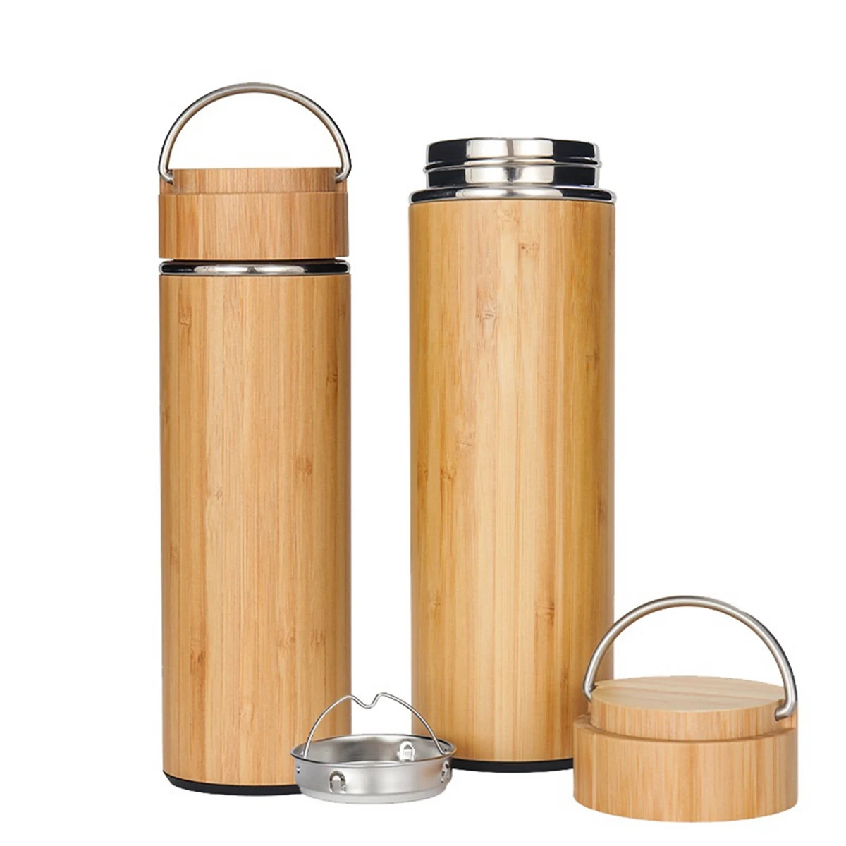 15 oz Vacuum-Sealed Bamboo Water Bottle with Metal Handle 1