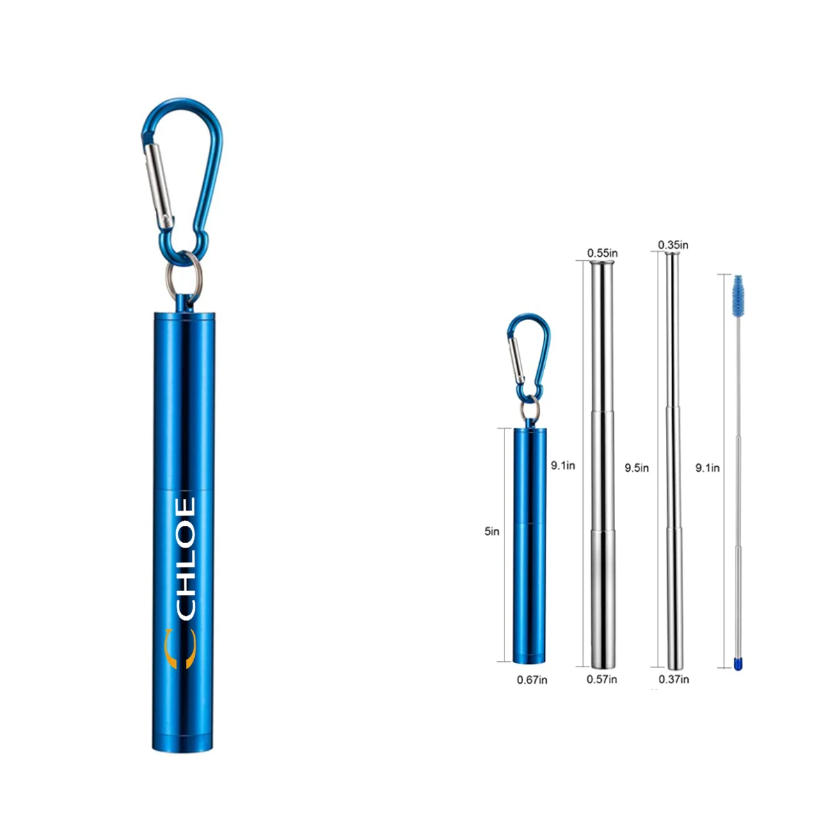Reusable Stainless Steel Collapsible Straw with Case & Brush 1