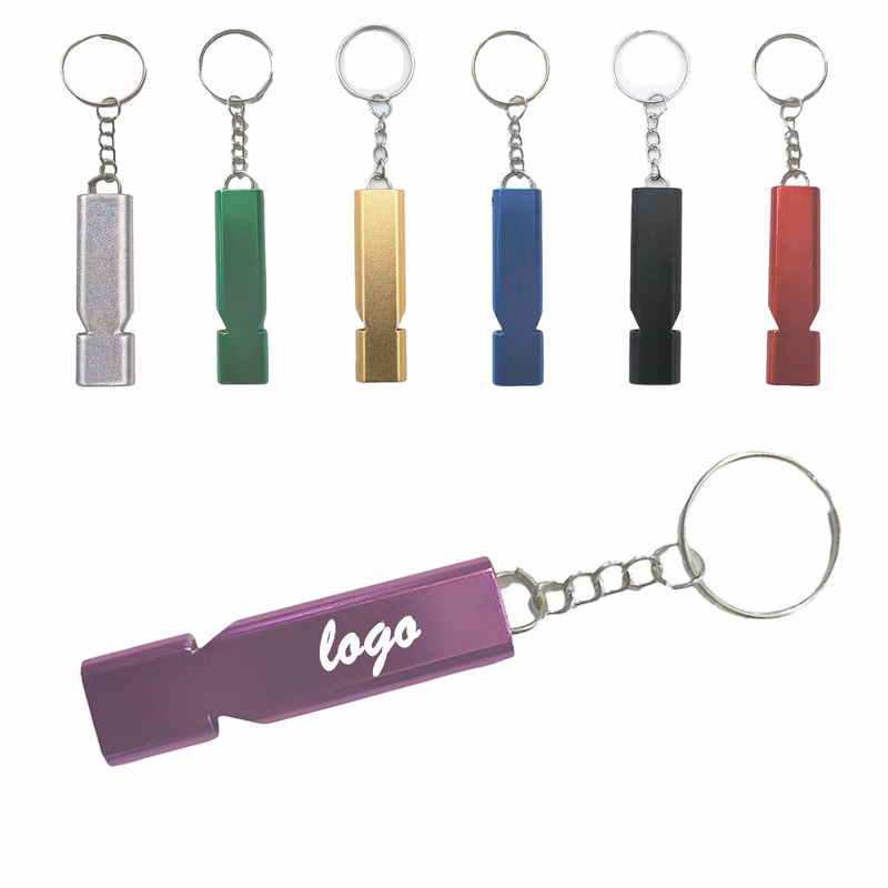 Aluminum Double Tube Emergency Whistle With Keychain