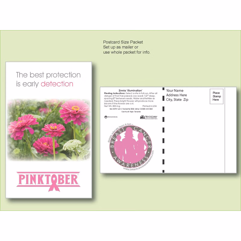 Zinnia Pink Illumination Flower Seed Packets - Postcard Mailer Size 4" x 6.5"