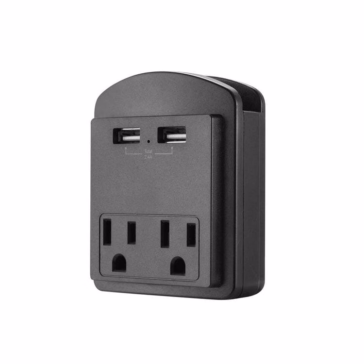 Surge Protectors - 2 Wall Outlets 2 USB Ports Black
