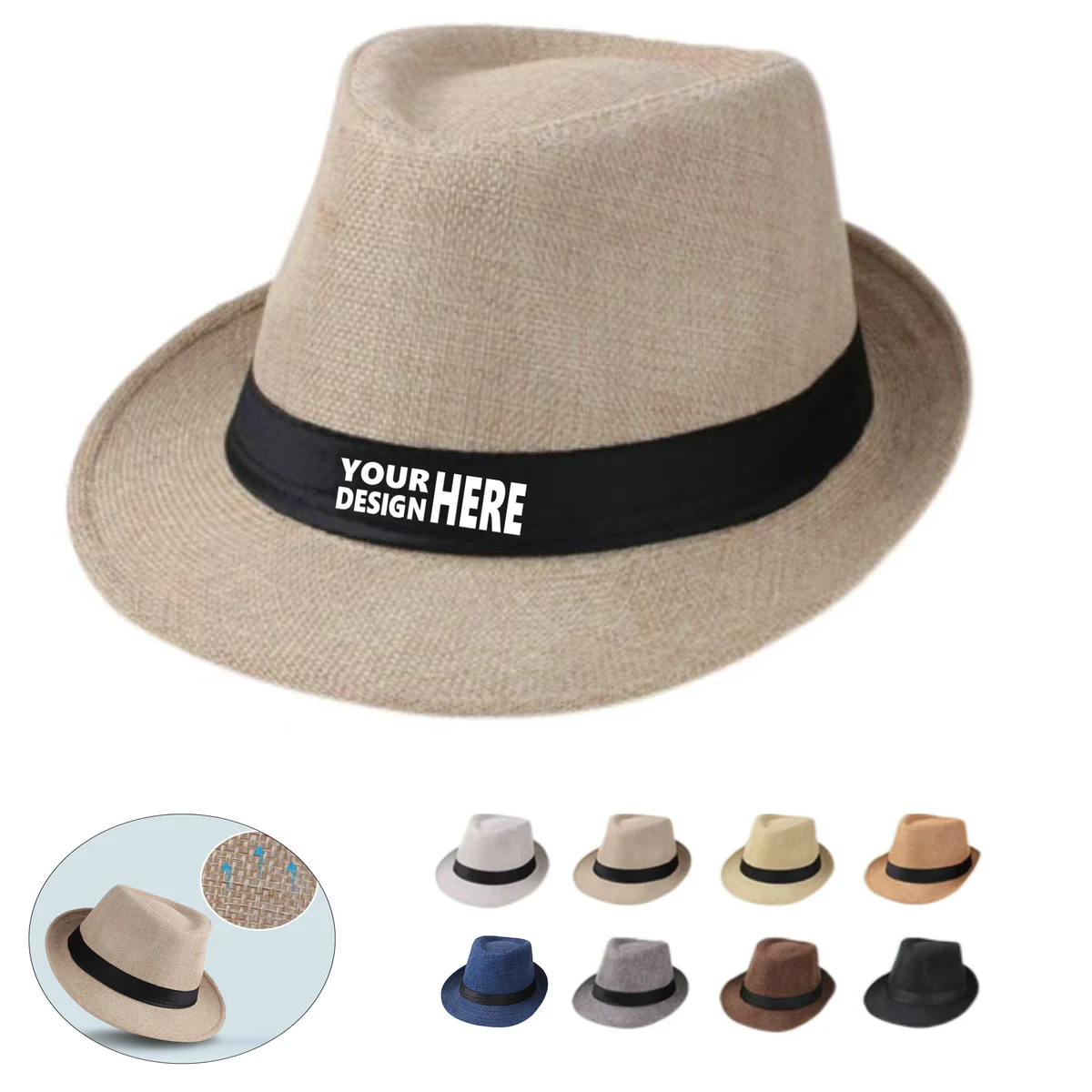 Natural-Hued Straw Fedora Hat 1