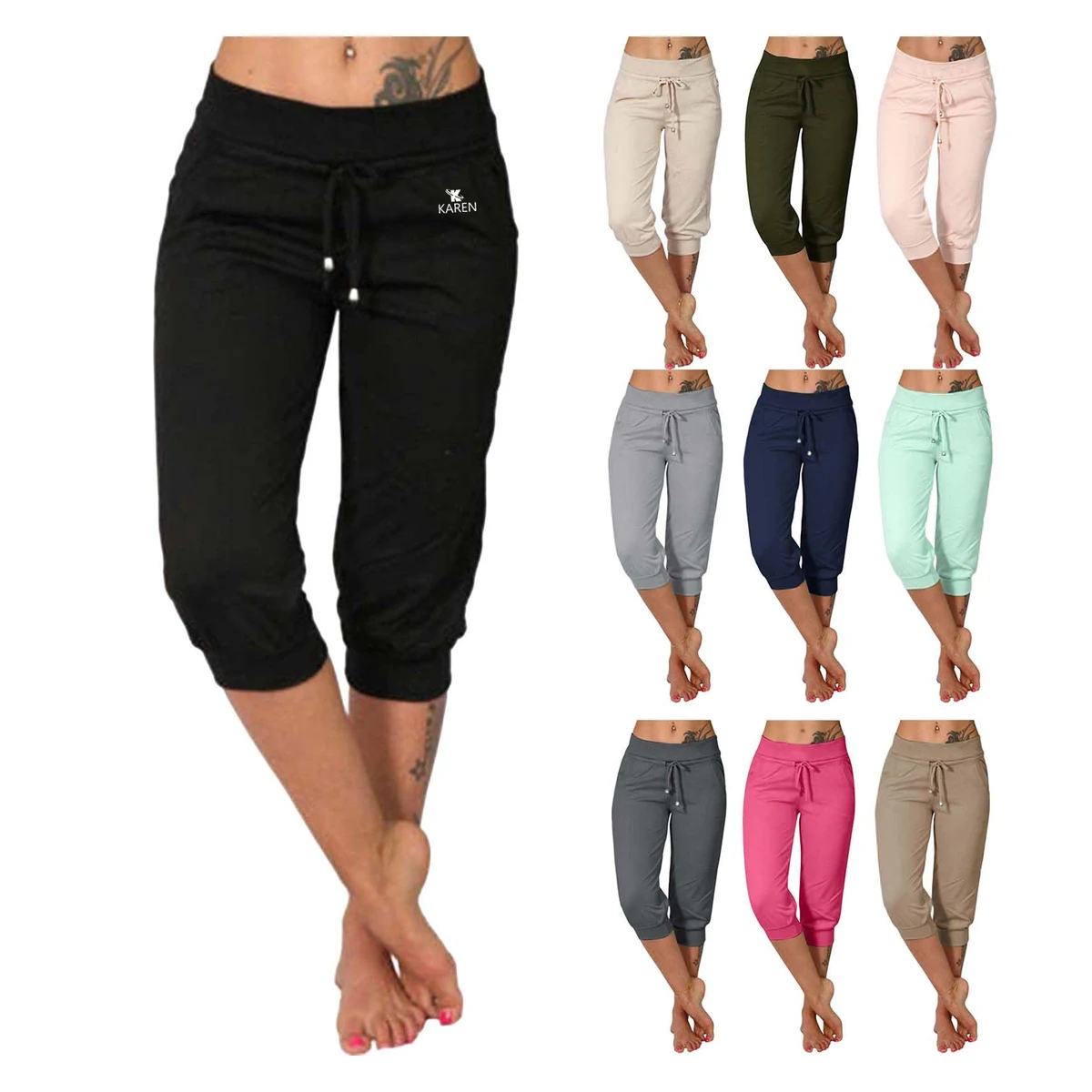 Women's Plus Size Sexy Solid Color Sports Yoga Capri Pants 1