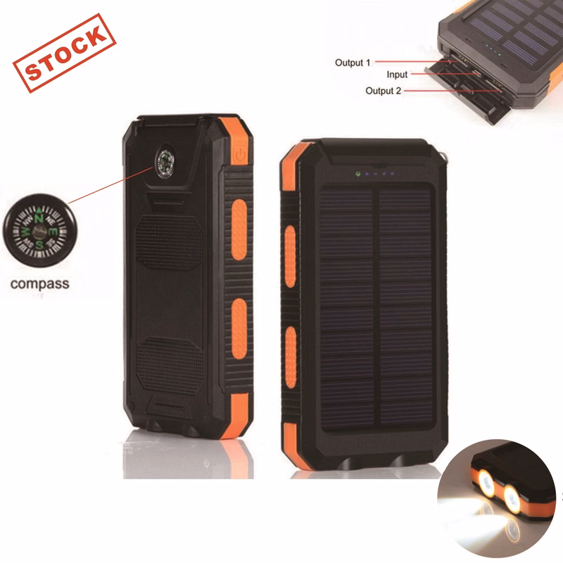 STOCK-Outdoor Solar Power Bank with LED Flashlight & Compass