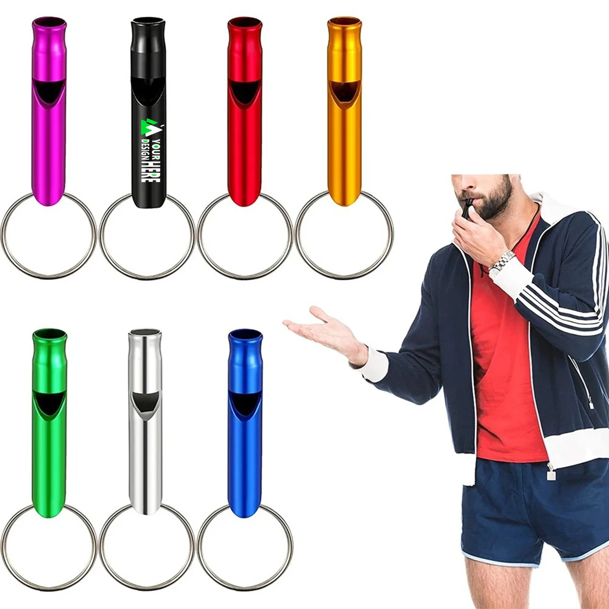 MOQ 50 Mini Aluminum Whistle Keyring Keychain 1