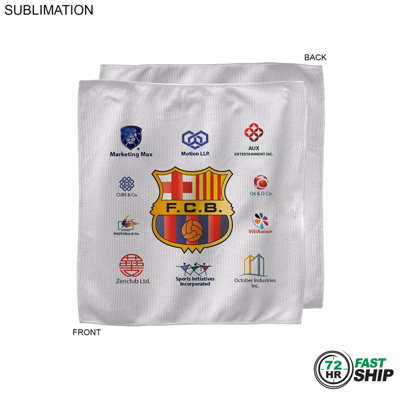72 Hr Fast Ship - White Microfiber Dri-Lite Terry Sponsorship Rally Towel, 10x10, Sublimated