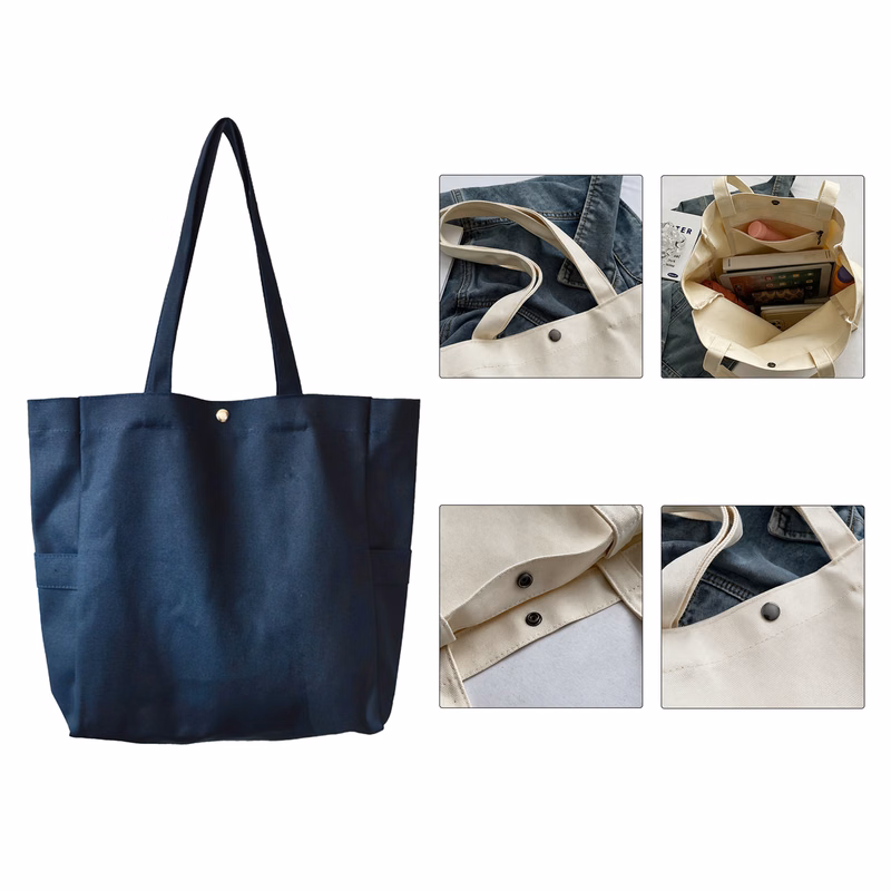 Canvas Large Capacity Button Tote Bag