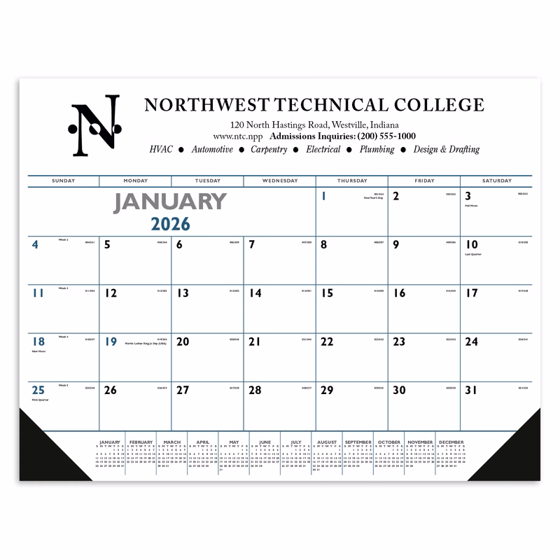 Triumph® Calendars Blue & Black Desk Pad with Vinyl Corners