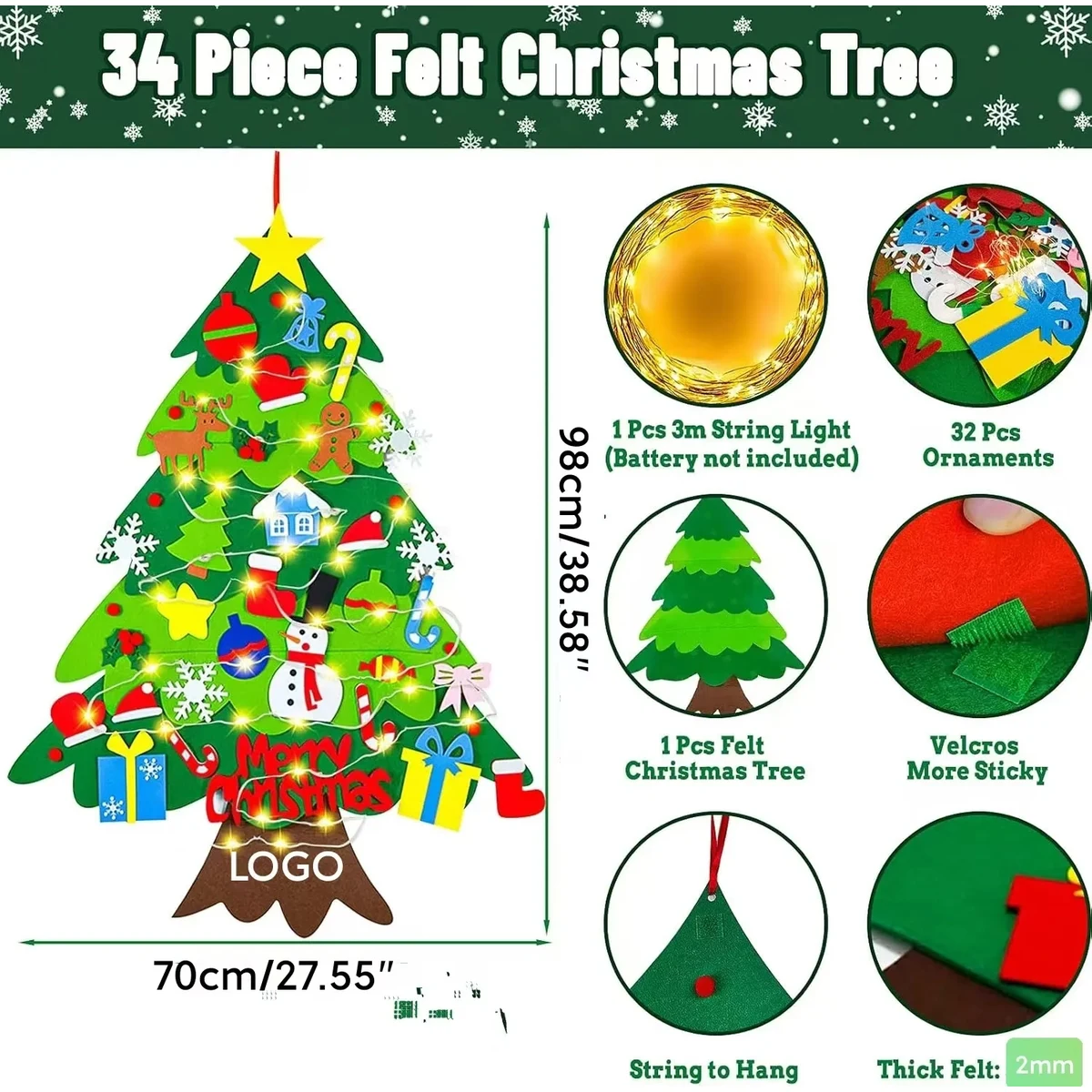 DIY Felt Christmas Tree Set with Ornaments for Kids 1