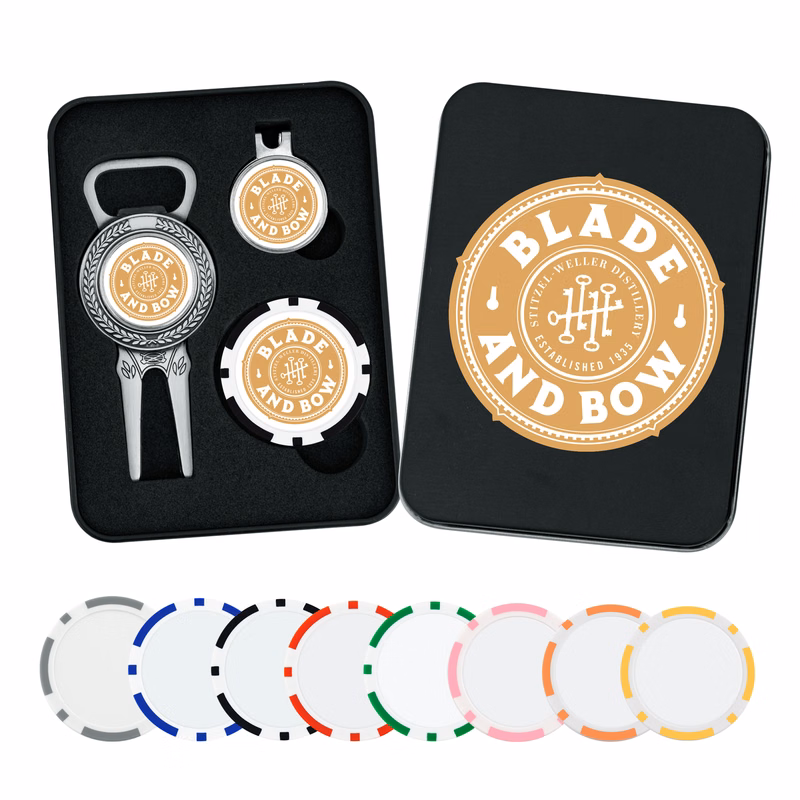 Bottle Opener Divot Tool Gift Set w/ Poker Chip