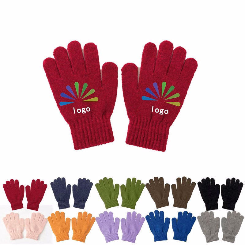 Children Solid Knit Winter Full Finger Gloves Custom Imprint