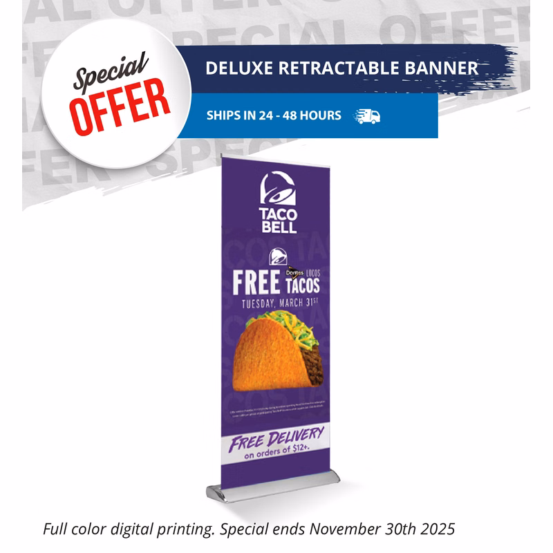 Below EQP Retractable Banner Deluxe Single Sided (33" x 81")