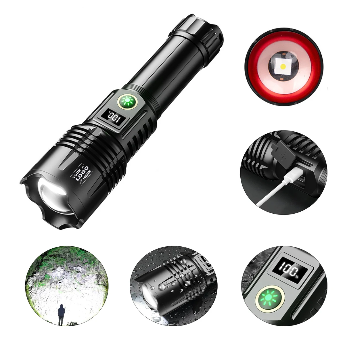 Zoomable Powerful LED Flashlight With Digital Display 1
