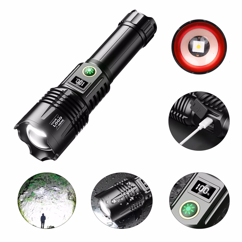 Zoomable Powerful LED Flashlight With Digital Display