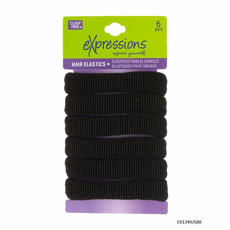 Hair Elastics - Black Ribbed 6 Piece