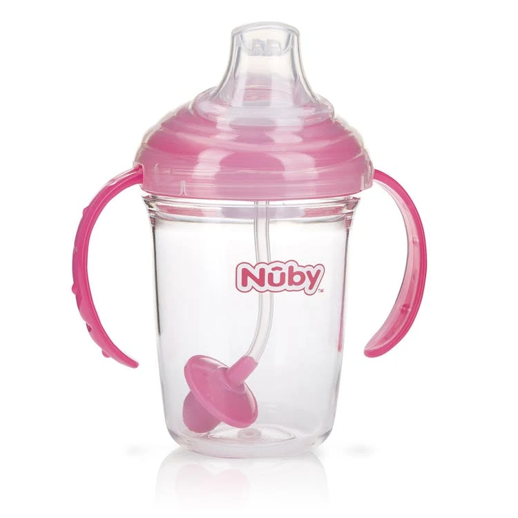 Nuby 2-Handle 360 Grip N' Sip Cups - Pink 8 oz 1