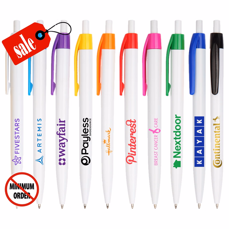 "Promotional" Click Pen - White Barrel Colored Trim