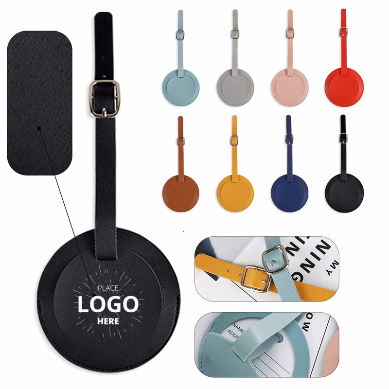 Round PU Leather Luggage Tag