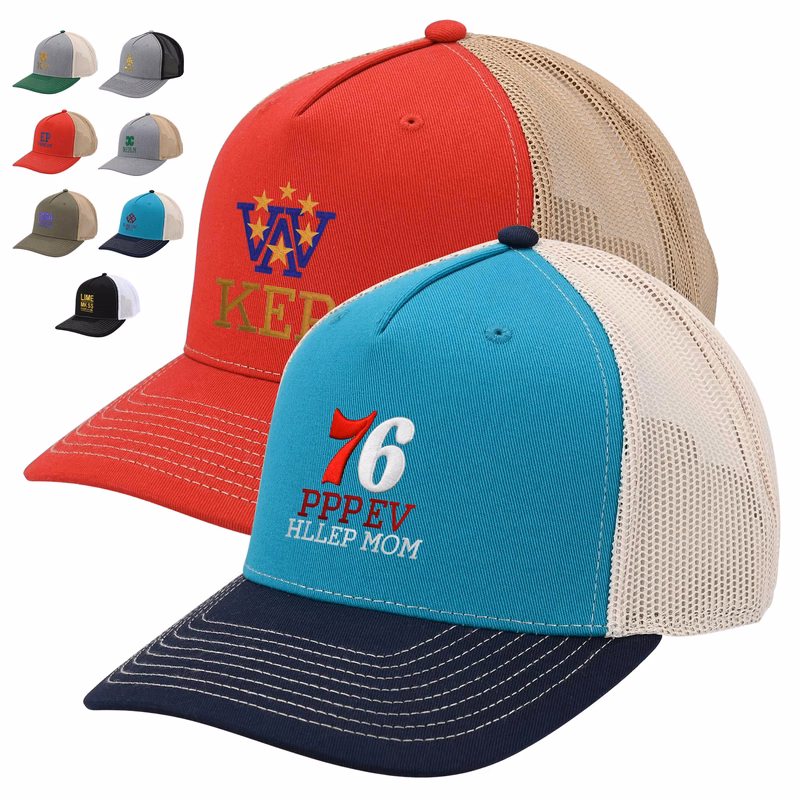 Premium 5-Panel Trucker Cap With Mesh Back & Plastic Snapback Closure
