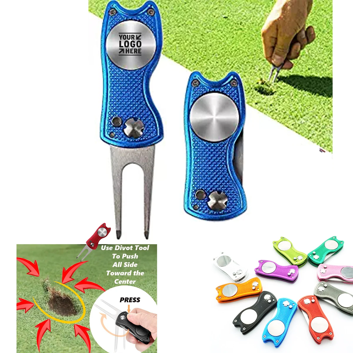 Golf Divot Repair Tool Detachable Golf Ball Marker Stainless Steel Switchblade 1