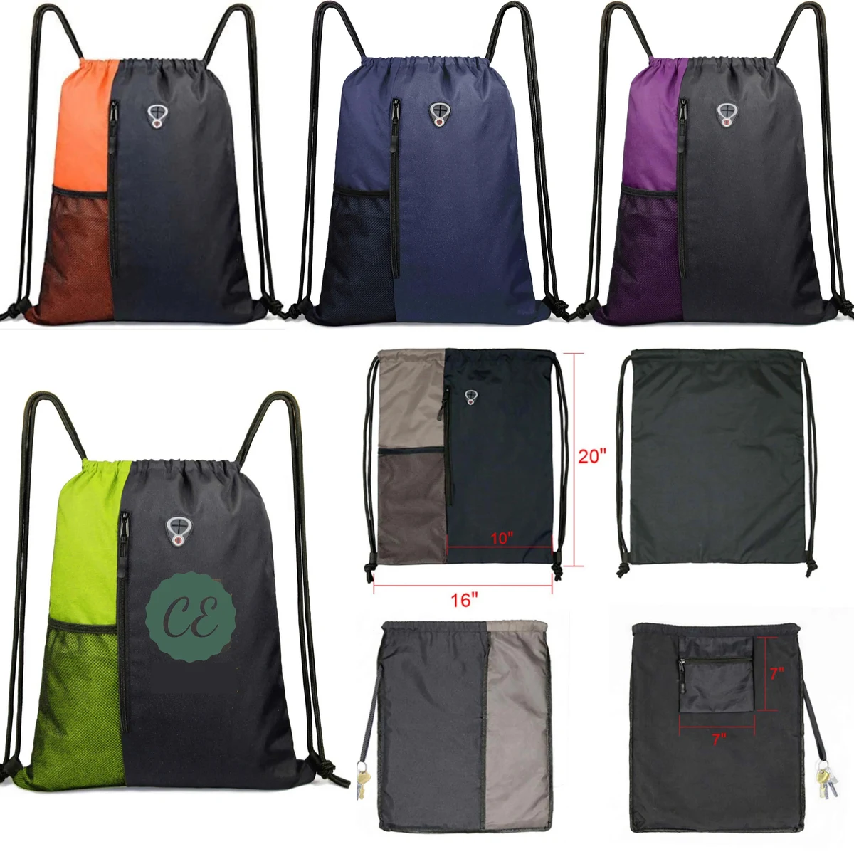 Travel Drawstring Backpack With Mesh Pockets 1