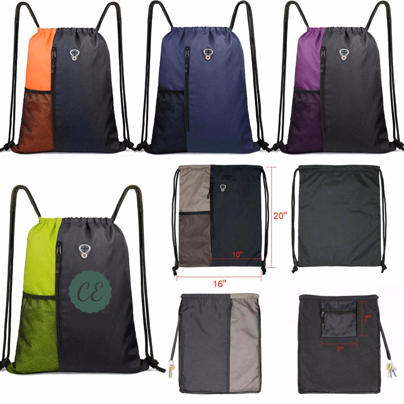Travel Drawstring Backpack With Mesh Pockets