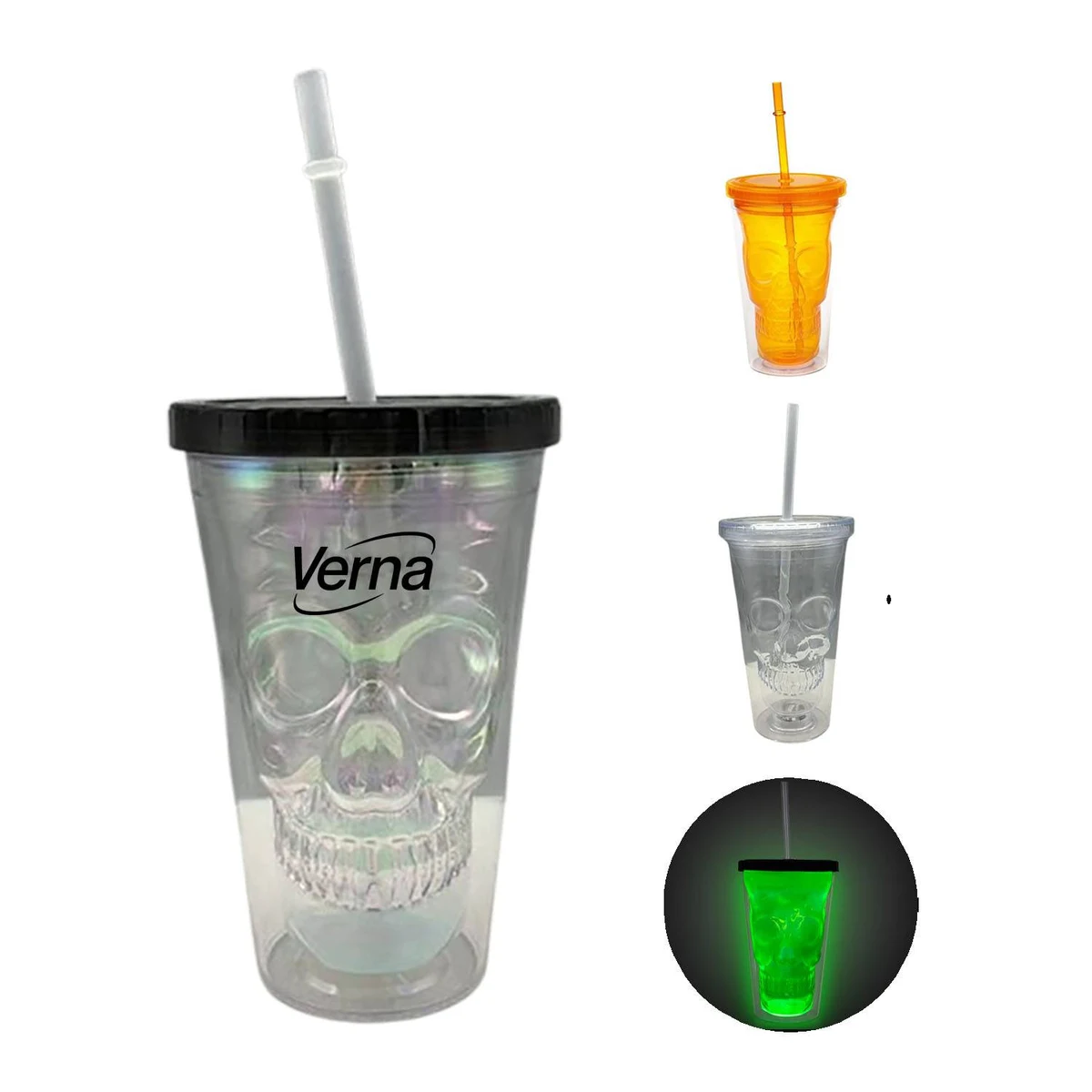 12oz LED Light Up Halloween Skeleton Straw Cup 1