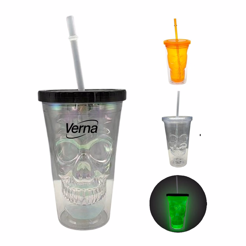 12oz LED Light Up Halloween Skeleton Straw Cup