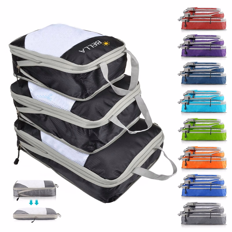 Set Of 3 Packing Cubes Foldable Storage Mesh Bag Organizer