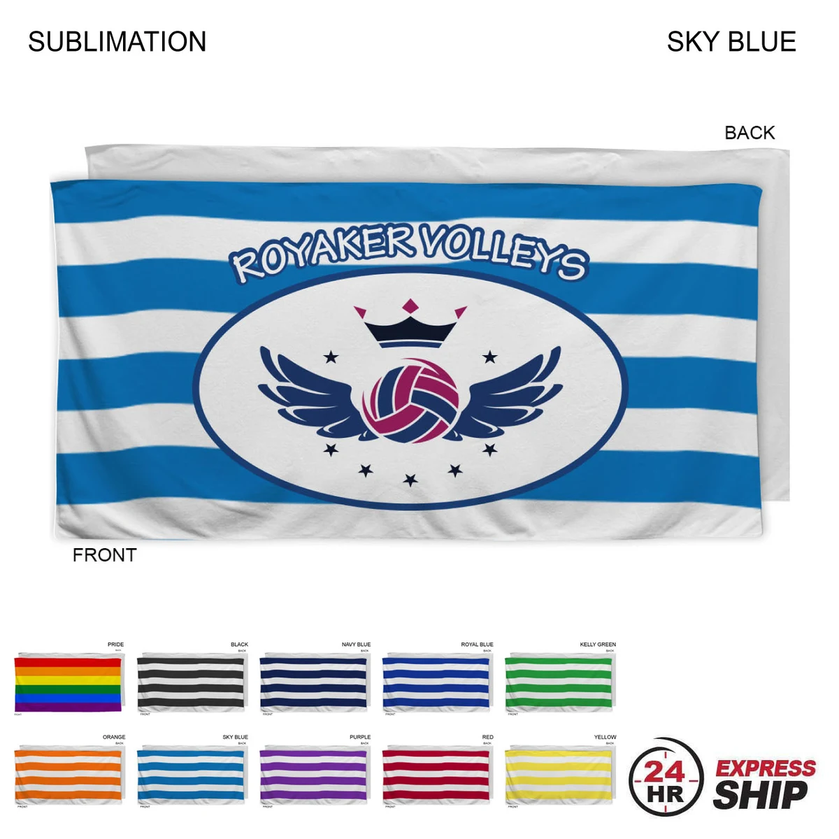 24 Hr Express Ship - Cabana Stripe Sublimated Plush and Soft Velour Terry Beach Towel, 30x60 1
