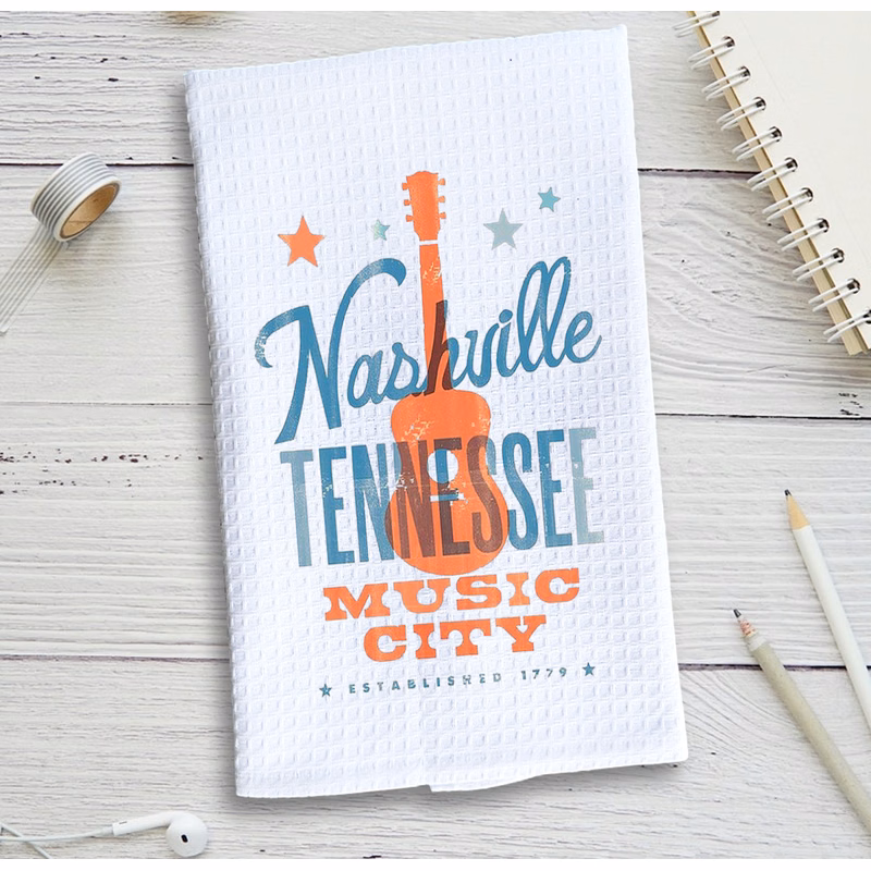 White Waffle Weave Kitchen Towel with Custom Print