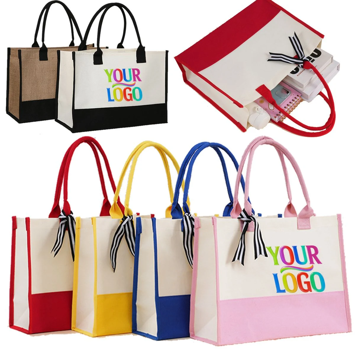 Durable Canvas Patchwork Tote Bag, custom tote bag with logo imprint 1