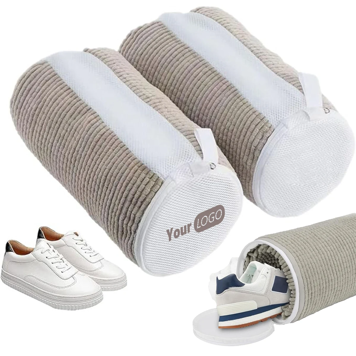 Polyester Soft Corduroy Shoe Bag With Zipper For Travel And Storage 1