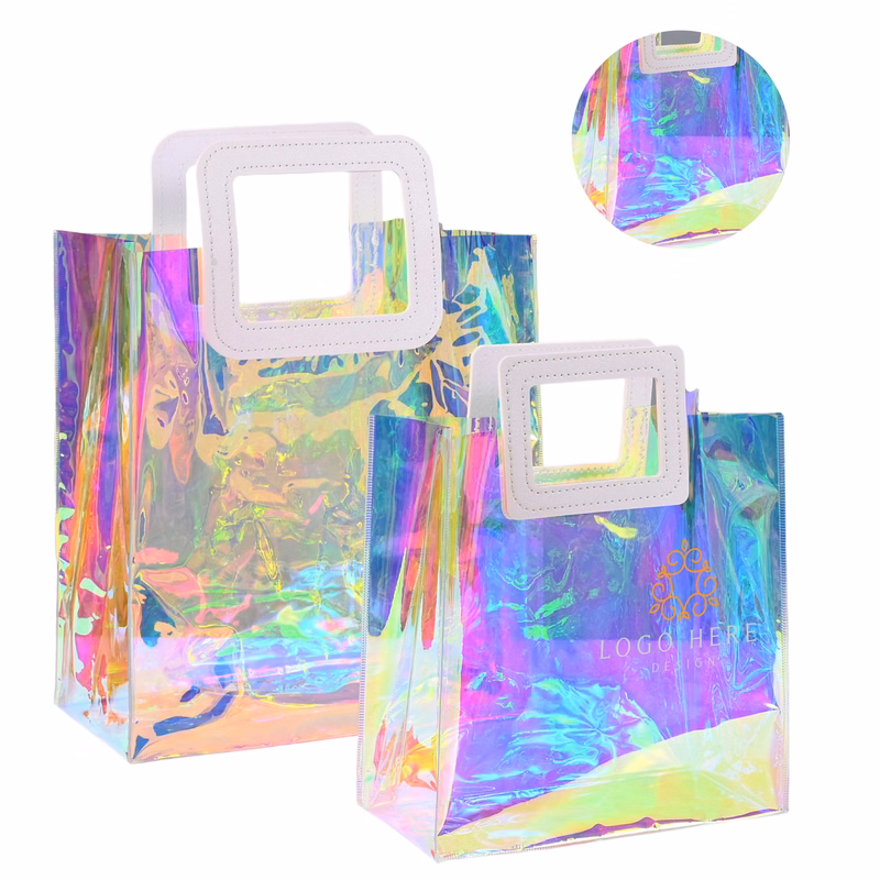 MOQ50 Transparent PVC Tote Bag Rainbow Holographic